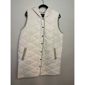 Nuage Zip Front Quilted Long Vest with Scuba Hood Cream size Large